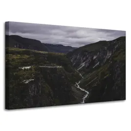 obraz-na-plotnie-natura-gorski-potok-100x60-cm-doliny-rzeczka-widok-chmury