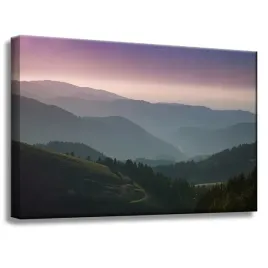obraz-na-plotnie-natura-droga-widok-na-gory-60x40-zarozowione-niebo-mgla