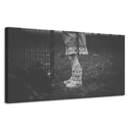 obraz-na-plotnie-czarno-biale-kalosze-120x60-cm-dziecinstwo-nostalgia-szary