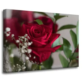 obraz-na-plotnie-botanika-czerwone-roze-70x50-cm-romantyczny-bukiet-okazja