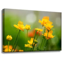 obraz-na-plotnie-botanika-zolte-kwiatki-60x40-cm-zolte-platki-wiosna-ogrod