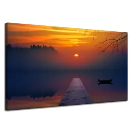obraz-na-plotnie-natura-zachod-slonca-nad-jeziorem-120x70-cm