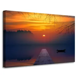 obraz-na-plotnie-natura-zachod-slonca-nad-jeziorem-90x60-cm