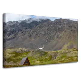 obraz-na-plotnie-natura-domek-w-gorach-100x60-cm-szczyty-miejscowosc-gorska