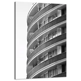 obraz-na-plotnie-architektura-balkony-60x90-cm-miasto-szarosc-budynek-okna