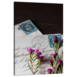 obraz-na-plotnie-listy-fioletowe-kwiatki-vintage-80x120