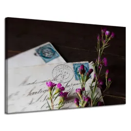 obraz-na-plotnie-listy-fioletowe-kwiatki-vintage-120x80