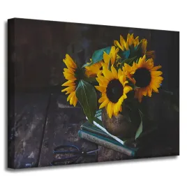 obraz-na-plotnie-sloneczniki-w-wazonie-40x30-cm-kwiaty-w-wazonie-vintage