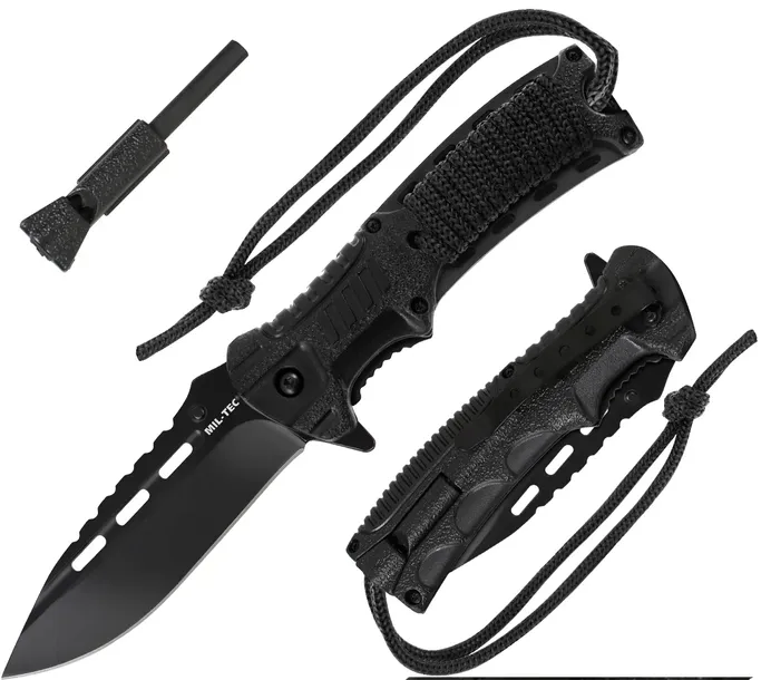 NÓŻ SKŁADANY TAKTYCZNY WOJSKOWY EDC MIL-TEC KRZESIWO LINKA PARACORD GWIZDEK