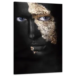 obraz-na-plotnie-czarna-twarz-pomalowana-na-zloto-60x90-cm