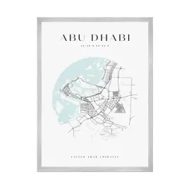 plakat-mapa-miasta-abu-dhabi-kolo-24x30-cm-ramka-srebrna