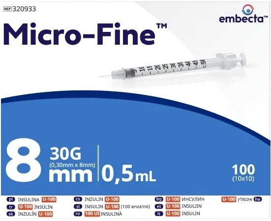 BD Micro-Fine strzykawki insulinowe 0,5ml 100szt. G30 x 8mm EMBECTA