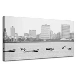 obraz-na-plotnie-architektura-lodki-miasto-120x60-czarno-bialy-zabudowania