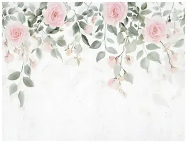 fototapeta-liscie-zielone-kwiaty-roze-do-sypialni-salonu-tapeta-350x250