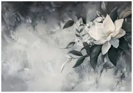 fototapeta-liscie-kwiaty-beton-szara-kuchnia-sypialnia-salon-tapeta-400x280