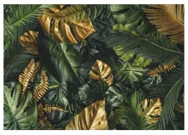 fototapeta-liscie-monstera-paproci-zielone-zlote-natura-flizelina-254x184