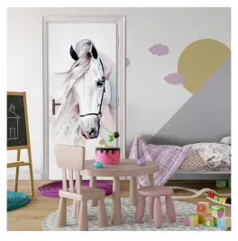 fototapeta-na-drzwi-bialy-kon-dla-dzieci-dziecieca