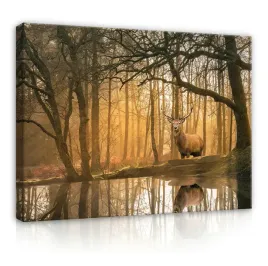 obraz-na-plotnie-sciane-jelen-las-drzewa-natura-sypialnia-salon-duzy-100x70