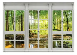fototapeta-okno-3d-widok-las-sloneczny-nowoczesna-tapeta-scienna-254x184