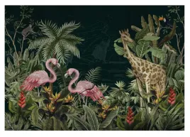 fototapeta-dzungla-zwierzeta-safari-flamingi-zyrafa-natura-416x254