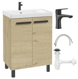 Zdjęcie produktu Zestaw łazienkowy szafka z umywalką 80x60 + bateria syfon korek click-clack