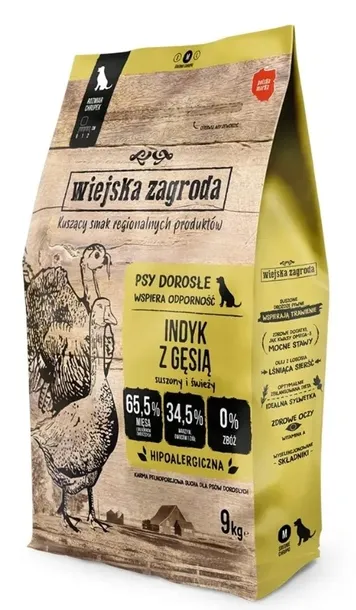 Wiejska Zagroda karma sucha dla psa Indyk z gęsią chrupki M 9kg