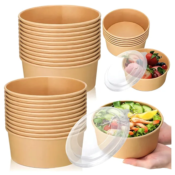Miska Papierowa Kraft z Wieczkiem 184 mm 1100 ml 50 szt. Miski Ekologiczne