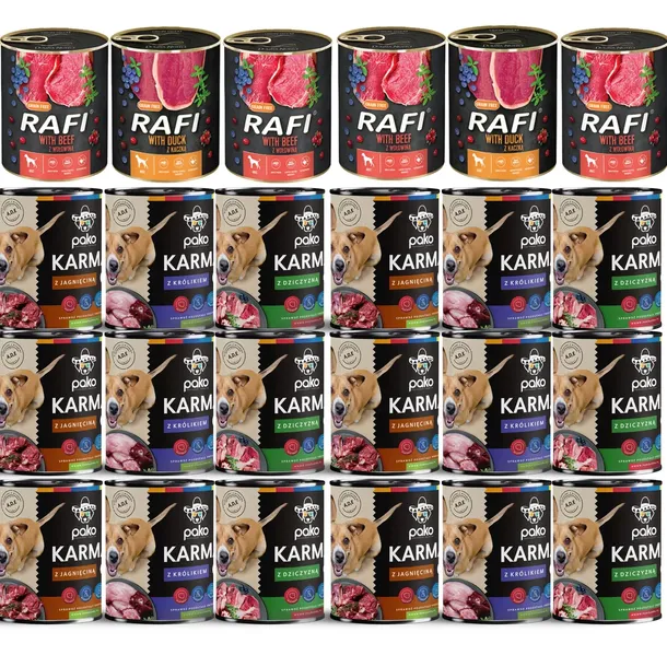 RAFI PAKO DOLINA NOTECI KARMA MOKRA DLA PSA PUSZKA MIX SMAKÓW 24 x 800 G