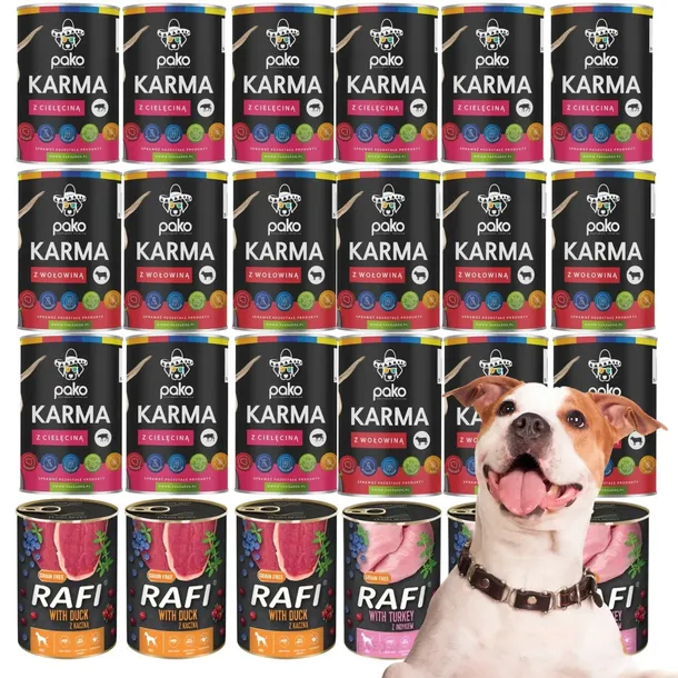 KARMA MOKRA dla PSA DOLINA NOTECI RAFI + PAKO mix smaków 24 x 400 puszka