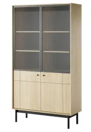 witryna-barek-japandi-104-szyba-polki-dab-linea-nogi-czarne-drewno