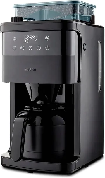 Ekspres przelewowy z MŁYNKIEM Medion 1L.Termos,1000W,8 poz.mielenia,Timer