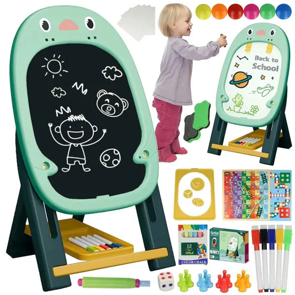Tablica EDUKACYJNA 2w1 Magnetyczna Kredowa Stojąca + Akcesoria Gry Gąbka