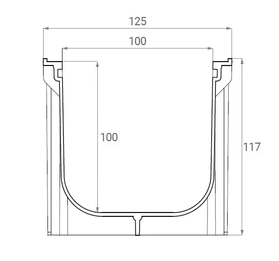 odwodnienie-liniowe-kanal-1m-h100-b125-koryto-plastik-ruszt-zeliwo-125t