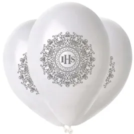 balony-z-nadrukiem-na-komunie-ihs-baloniki-biale-srebrny-nadruk-50-szt
