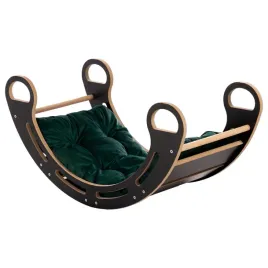 bujak-z-poduszka-welurowa-butelkowa-zielen-montessori-mdf-czarny-85-cm