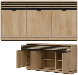 komoda-duza-trzydrzwiowa-z-szufladami-lamele-dab-cremona-czarny-ferro-fe03