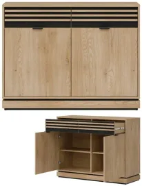 komoda-mala-dwudrzwiowa-z-szufladami-lamele-dab-cremona-czarny-ferro-fe02