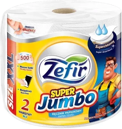 Ręcznik kuchenny papierowy ZEFIR Długi Mocny Chłonny Biały 100m 500 listków