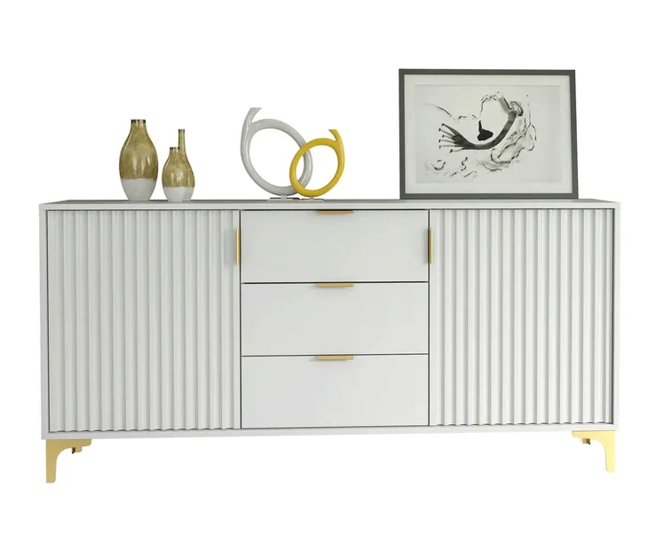 KOMODA DO SALONU SZAFKA DO POKOJU RYFLOWANE FRONTY BIAŁA MAT GLAMOUR LFT101