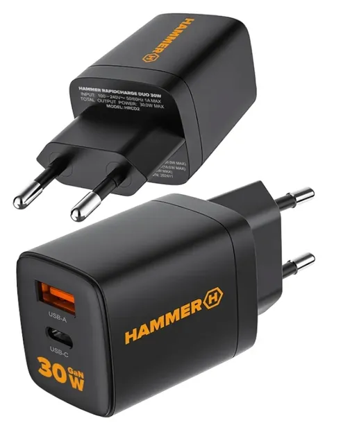 HAMMER RapidCharge Duo 30W Szybka ładowarka 1xUSB 1xTYP-C wejścia / 30W