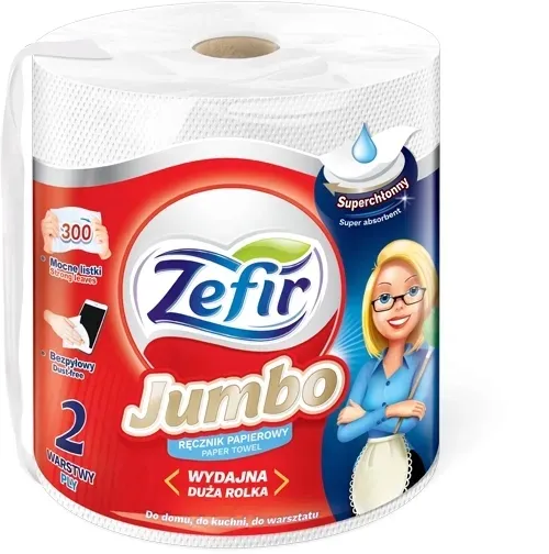 Ręcznik kuchenny papierowy ZEFIR Długi Mocny Chłonny Biały 60m 300 listków