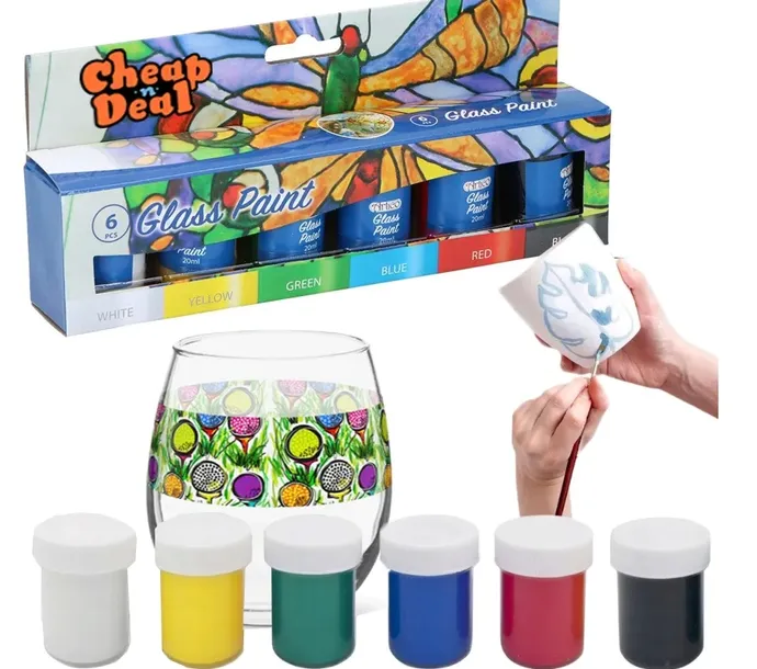 Cheap&Deal FARBY DO SZKŁA CERAMIKI PORCELANY ZESTAW FARBY WITRAŻOWE 6x20ml