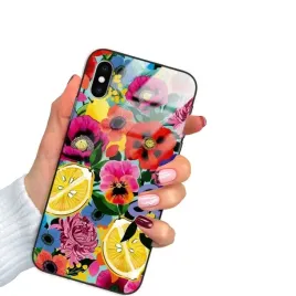 etui-do-iphone-x-glass-czarne-szklane-wiosna-kolorowe-kwiaty-marmury-wzory