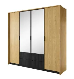 szafa-baltic-223-cm-dab-czarny-lustro-szuflady-led