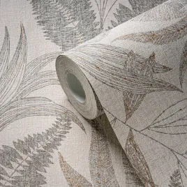 tapeta-duze-liscie-bezowe-polysk-winylowa-na-flizelinie-material-jak-len