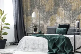 tapeta-fototapeta-zloto-szare-liscie-palmy