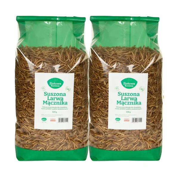 Suszone Larwy Mącznika Mealworm Dla Gryzoni Jeży Ptaków Chomików Ryb 1kg