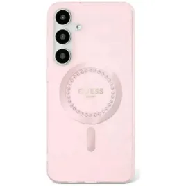 guess-etui-do-samsung-s25-guhms25spftdtep-magnetic-iml-rhinestones-roz