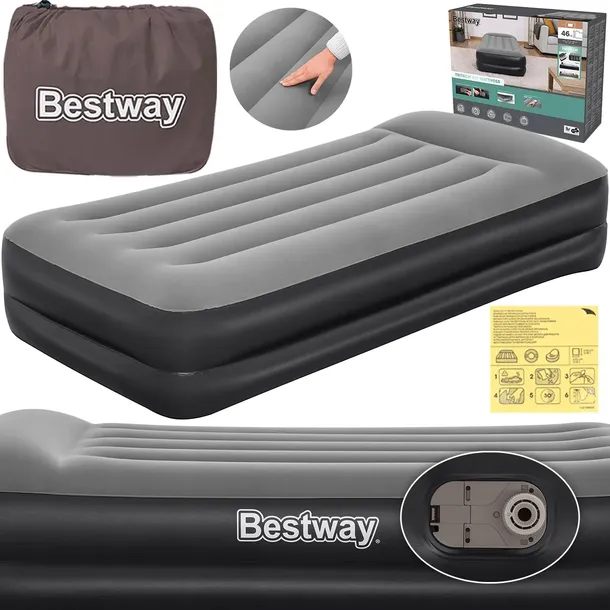 Wygodny Materac Dmuchany Jednoosobowy Bestway 67401 z Pompką 230V Łóżko