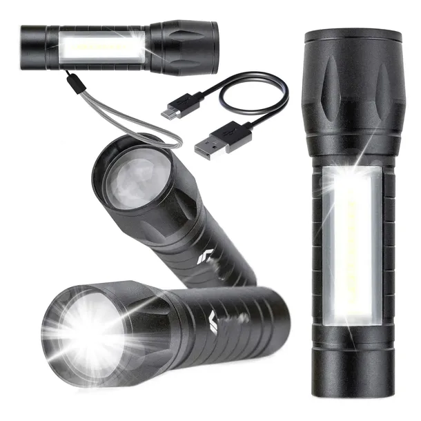 Latarka Taktyczna Mocna LED COB USB 6500K Wojskowa Akumulatorowa Ładowana H